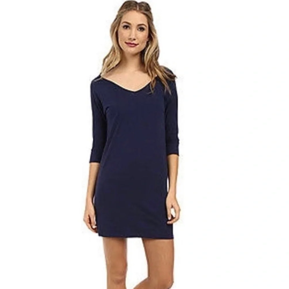 Lilly Pulitzer Eliza Dress True Navy Blue Pima Cotton Stretch Knit Beach Size S